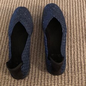 Blue woven slip ons